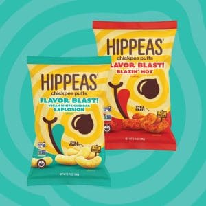 Two packets of Hippeas chickpea puffs